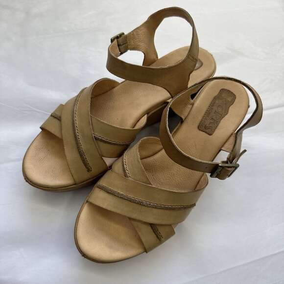Korks by Kork-Ease womens 8 beige leather wedge sandal - Picture 1 of 12